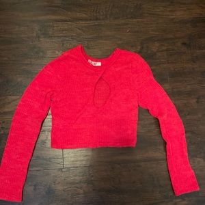 Red Cropped Cut-out Sweater